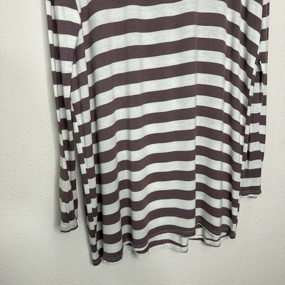 Mon Ami USA Brown and Cream Striped Button Shoulder Tunic Top L - Picture 9 of 10